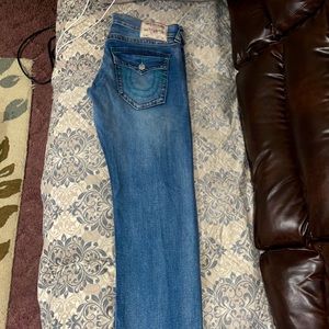 NWOT OBO: Ricky Relaxed True religion Jeans w pocket flaps & teal Stitching 36W